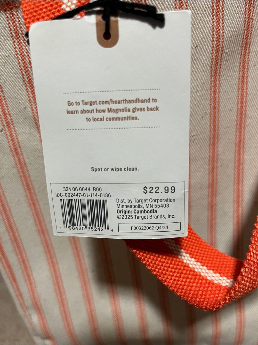 Hearth and Hand Canvas Tote Bag with Coral Stripe and Handles - Picture 4 of 11